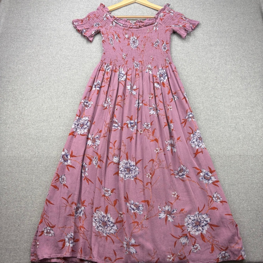 Kimchi Blue Womens S Floral Print Maxi Dress Smocked Rouched Bodice Milkmaid
